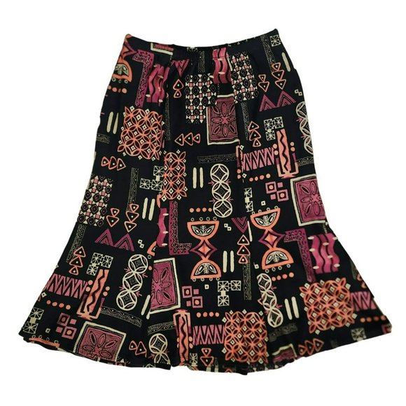 Choices Women's Black Pink Multicolor Printed Ruffle Flounce Skirt Size Medium - Picture 2 of 8